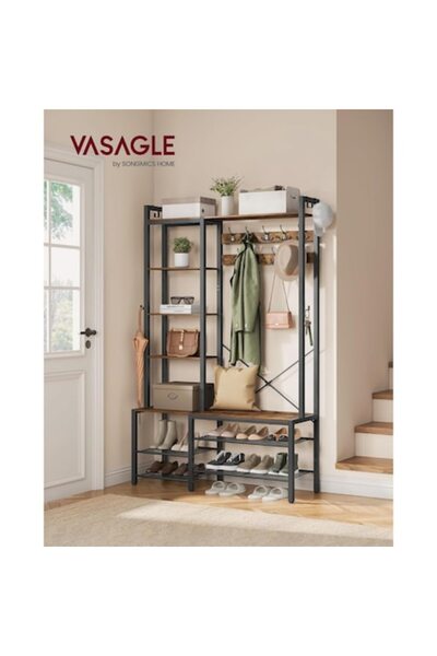 OEM Coat Rack with Bench and Shoe Holder Model Murphy, Rustic Brown/Black