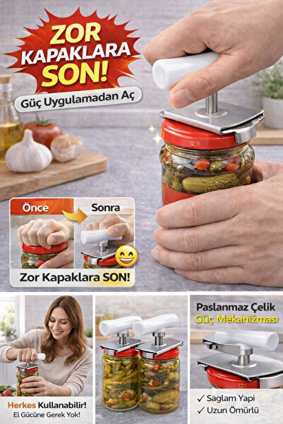 EcoVibe Kavanoz Açacağı Güç Gerektirmeden Açan Kapak Açıcı Paslanmaz Çelik Pr...