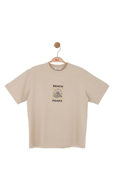 nk kids Boy's 8-14 Years Old Back Printed T-Shirt Beige