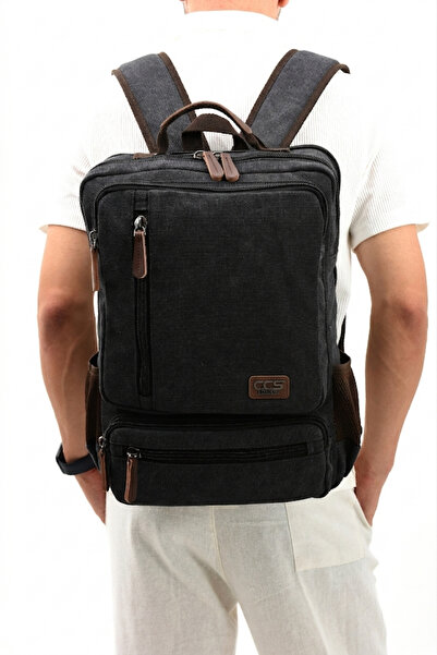 ÇÇS 51572 Cotton Canvas Backpack with Laptop Compartment School Bag Black