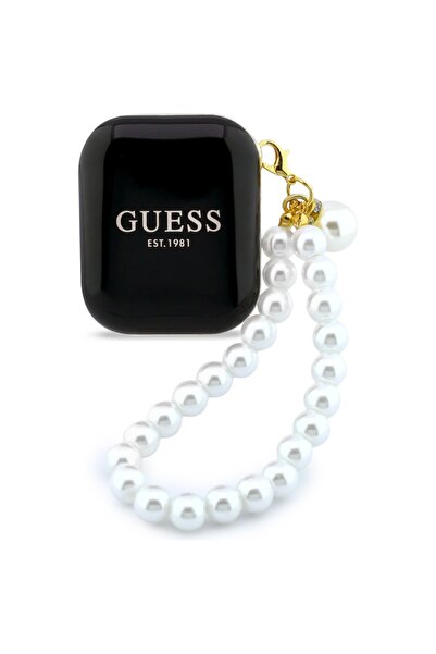 Guess Căști wireless TWS cu curea tip perlă, BT 5.4, IPX5, USB-C, Negru
