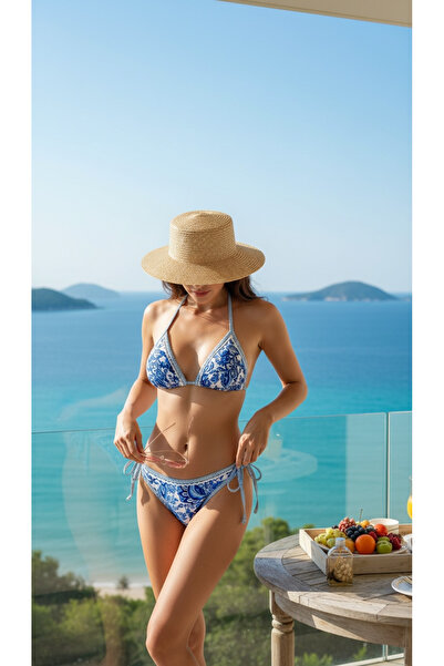 Peille Îmbrăcăminte de plajă, costum de baie cu imprimeu albastru, bikini