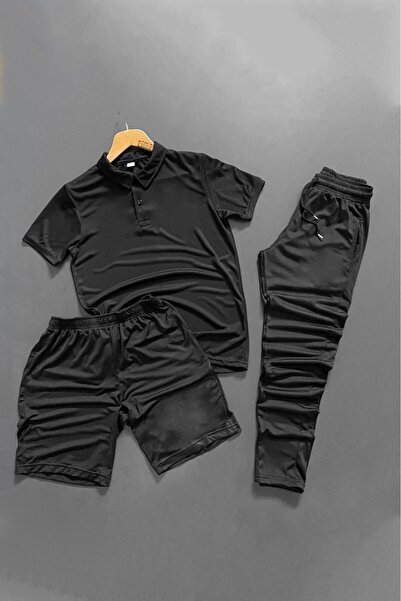 ByFourMan Polo Collar Unprinted 3-Piece Shorts Set