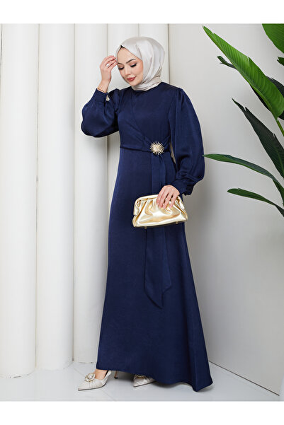 EFSUN MODA Women's Brochette-Detained Premium Jacquard Satin Fabric Tunic Dress