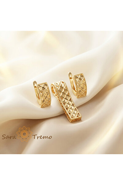 SaraTremo Geometria Regala – Set de bijuterii placate cu aur de 14K cu model ...