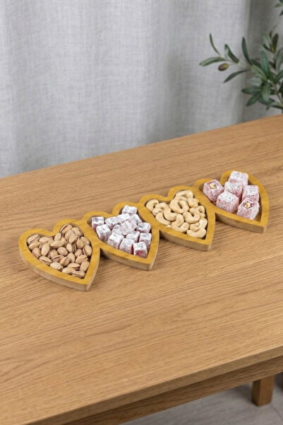Tiesa Home Wooden 4-Compartment Heart-Shaped Snack Bowl Presentation Plate