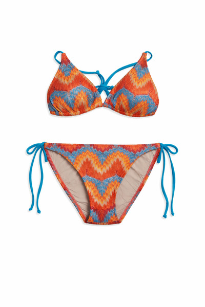 DEGMOR Kadın Renkli Desenli İp Askılı Bikini Takımı – Üçgen Üst & Bağlamalı Alt