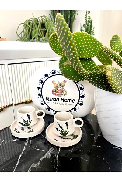 karan home seramik El yapımı çiçek desenli iki kişilik kahve fincanı takımı