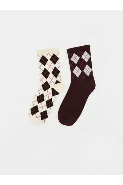 LC Waikiki Beige Baklava Patterned Women's Socks, Pack of 2