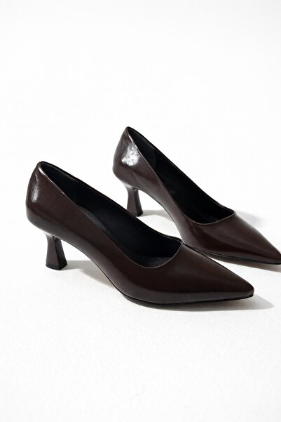 DORA Women's Yankex Low Heel Pointed Toe Stiletto Shoes-Brown Patent Leather