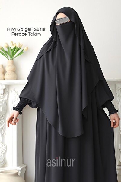 ASİLNUR Hira Shaded Souffle Ferace Set Smoked