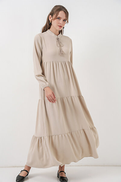 Merterium Women's Collar Lace-Up Dress 1397 Stone