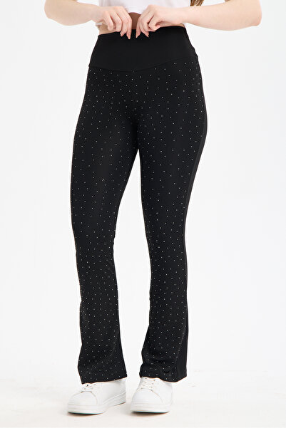 Clothes Fast Ženske širokogabaste tajice sa visokim strukom i kamenčićima, fl...