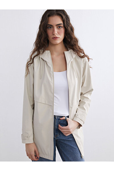 LC Waikiki Beige Hooded Women's Raincoat