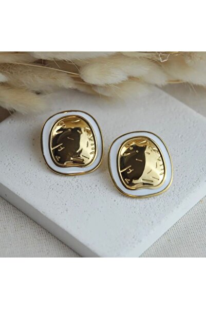 Haziran إكسسوارات على شكل مستطيل بحافة بيضاء لؤلؤية، أقراط نسائية من الفولاذ ...