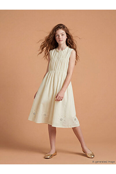 LC Waikiki I Ruffled Roba Collar Stoned Girl's Gabardine Dress from Freezen S...
