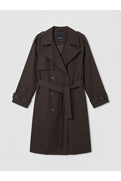 LC Waikiki GiyÇık Store Καφέ Γυναικεία Καμπαρντίνα με διπλό πέτο γιακάδες και...