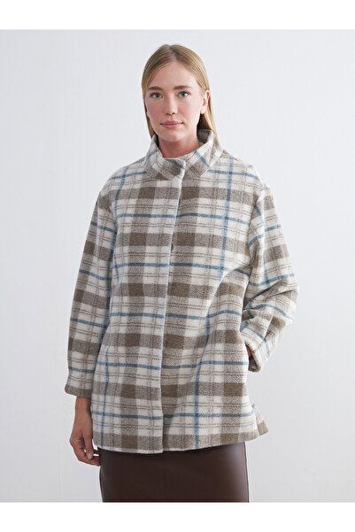 LC Waikiki High Collar Plaid Women's coatigan