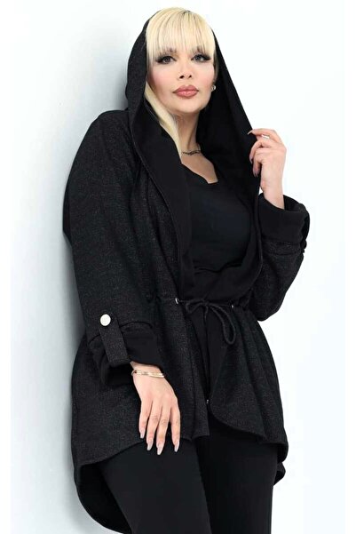 Kheos Ζακέτα με κουκούλα, λεπτομέρειες με γκλίτερ, κορδόνια στη μέση, μεγάλο ...