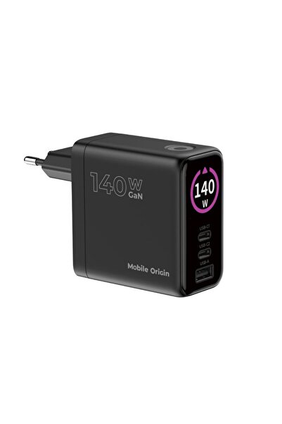 Mobile Origin PW21 140W GaN Wall Charger w/ Display, 2x USB-C + USB-A, Black