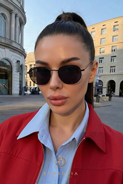 Eyesofia Valery Black Metal Pentagonal Unisex Ultra Light Sunglasses with Uv4...