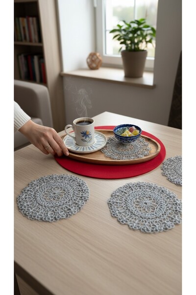 KÜTAHYA HOME 6 Pieces of Embroidered Tulle Coffee Cocktail Napkins & Coaster ...