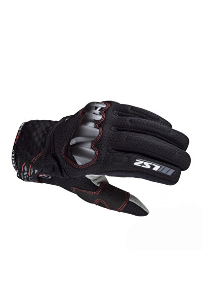 LS2 Chaki Man textile motorcycle gloves, black/red, size 3XL