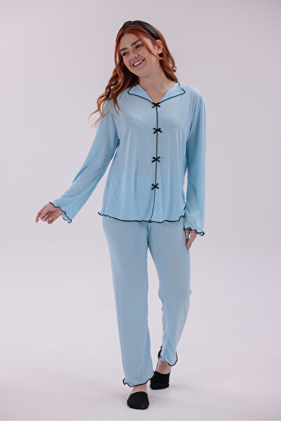 Arvin Pijama Women's Blue Color Polka Dot Comfortable Fit Soft Textured Cotto...