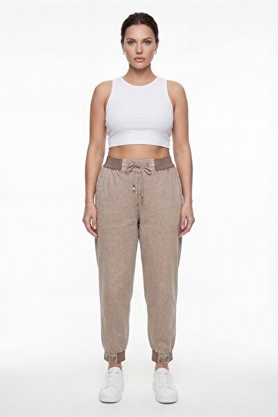 EXİTLİNE Women's Mink Summer Pants with Elastic Waist and Leg Detail