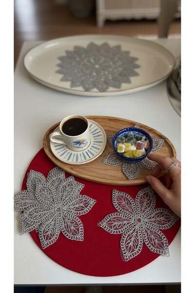 KÜTAHYA HOME 6 Pieces of Embroidered Tulle Coffee Cocktail Napkins & Coaster ...