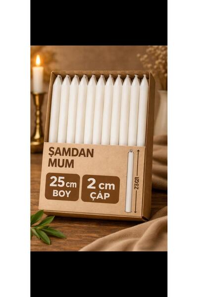 İZMİR CANDLE 10'LU ŞAMDAN MUM BEYAZ 25 CM UZUN SÜRE YANAN DAMLAM YAPMAZ