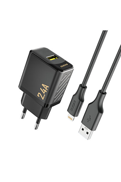 DUDAO A23LEU GaN 12W USB-A Wall Charger w/1m Lightning Cable Black