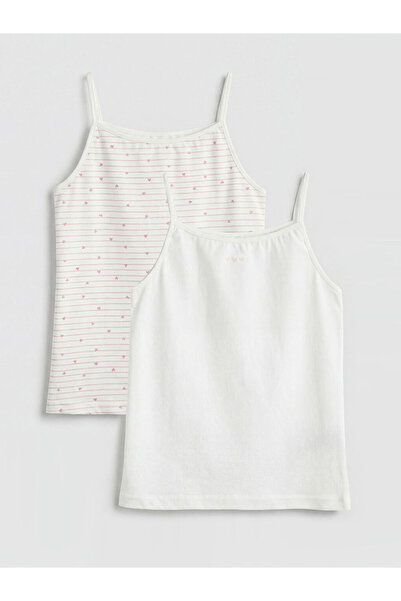 LC Waikiki Rmz Gi̇yi̇m Farkiyla Printed Rope Strap Girls' Undershirt 2-Piece Set