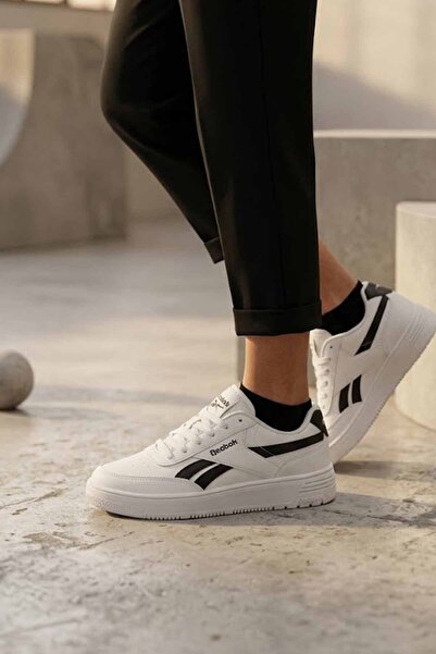Reebok Women's White Sneakers - Casual Court Shoes with Black Detailing - Com...