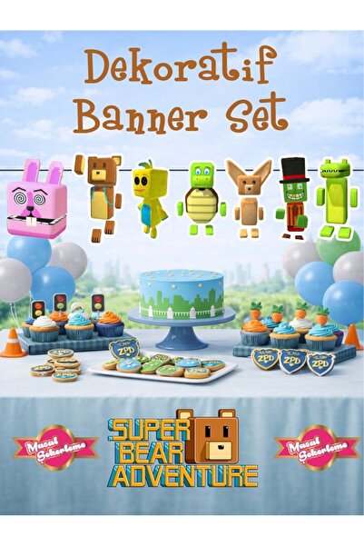 Masal Şekerleme Super Bear Adventure Özel Kesimli Dekoratif Banner, super bea...