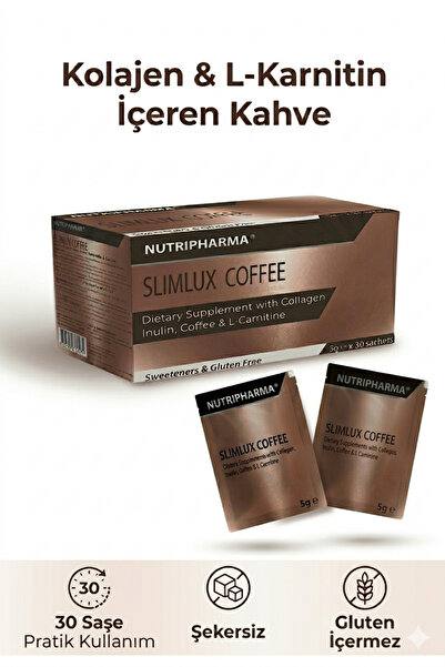 Nutripharma Slimlux Coffee L-Karnitin, Kolajen ve Prebiyotik İnülin İçeren Fo...
