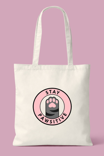 Hayali Şeyler Stay Pawsitive Cat Paw Printed Cloth Bag