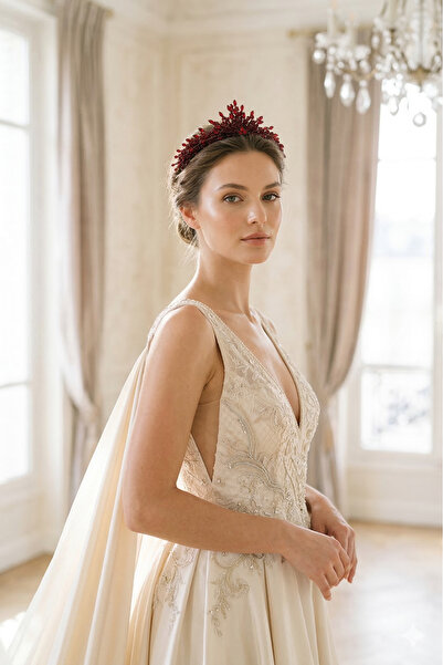 Limelia فستان سهرة للعروس بتصميم خاص مطرز بالكريستال والخرز مع تاج الحناء