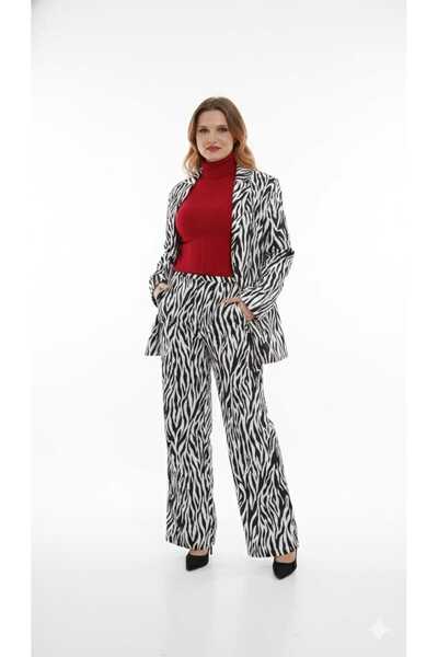 GİZELİA Zebra Desenli Blazer Ceket & Geniş Paça Pantolon Takım