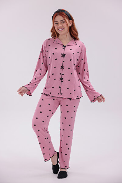 Arvin Pijama Women's Lilac Color Heart Patterned Comfortable Fit Soft Texture...