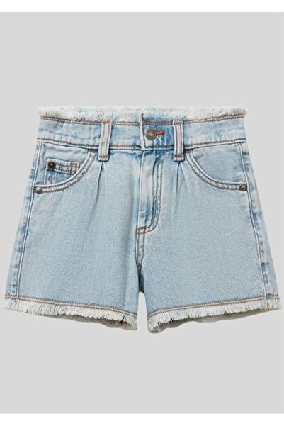 Benetton Light Blue Girls' Denim Shorts with Tassel Detail