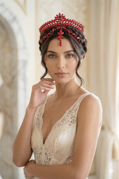 Limelia تاج زفاف كريستالي مزين بتفاصيل متقنة، إكسسوار زفاف للعروس