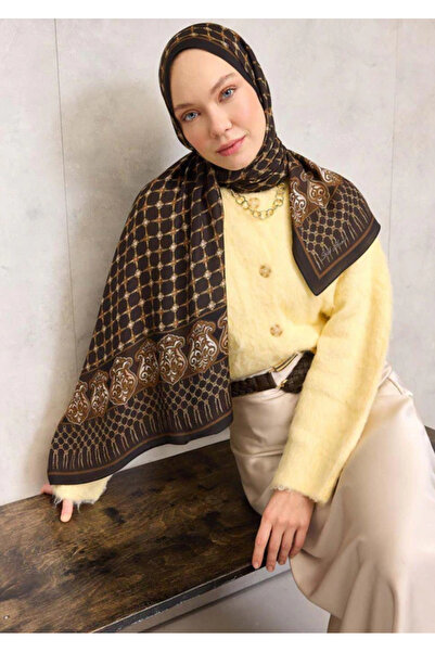Silk Home Floş Viscose Organic Shawl Dark Brown Rope Patterned Fluid Draped 7...