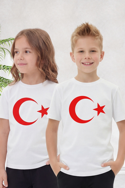 FYK COLLECTİON تي شيرت أطفال بأكمام قصيرة مطبوع عليه صورة أتاتورك وكوكستيبه و...