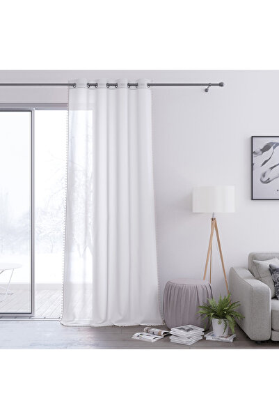 Amelia Home Voile curtain with decorative hem with rings, Pompons, 140 x 270 ...
