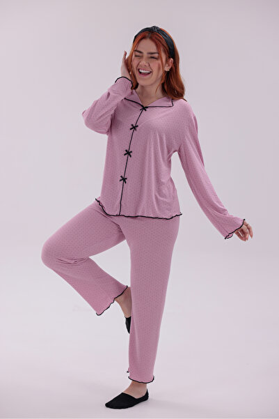 Arvin Pijama Women's Lilac Color Polka Dot Comfortable Fit Soft Textured Cott...