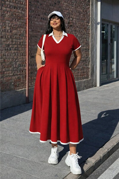 Modayakamoz New Season Women's Short Sleeve V-Neck Pleated Long Janjan Crepe ...