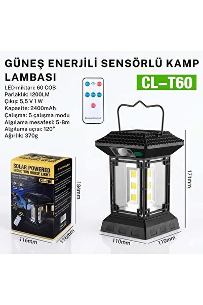 Çadır Dünyası Kamp Ekipmanları Çadır Dünyası CL-T60 Güneş Enerjili Sensörlü K...