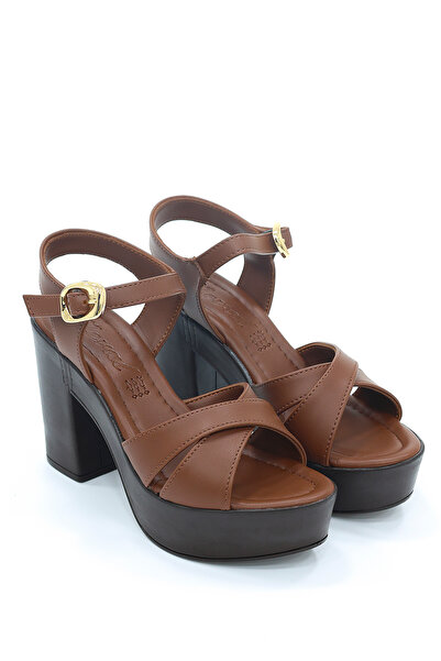 kajal ayakkabı Nvl 162 Cross-Strapped Adjustable Buckle Detailed Platform Hee...