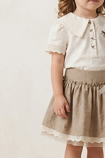 CELYSE Girl/Baby Cotton Flower Ruffled Skirt and Blush Set, Set of 2